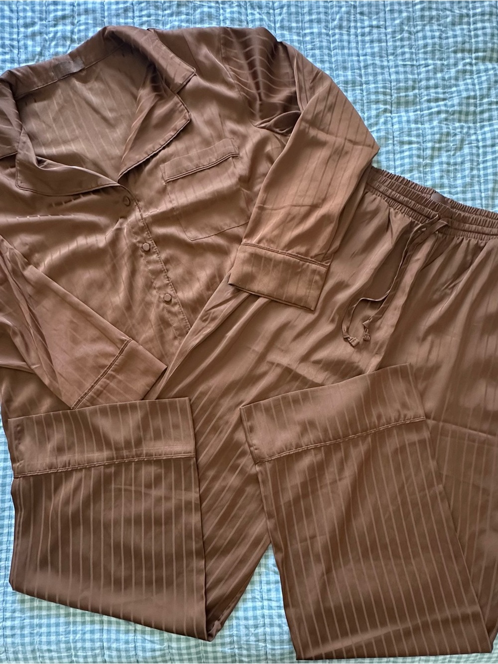 nuuds Satin Pajama Set in Warm Chocolate Brown
